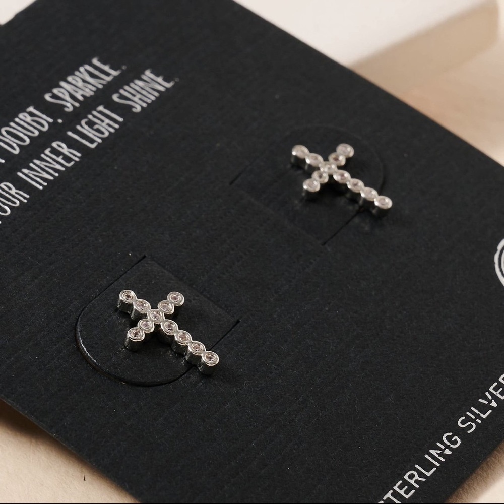 Sterling Silver Diamond Cross Stud Earrings